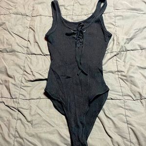 Black Tie Up Front Black One-piece shirt